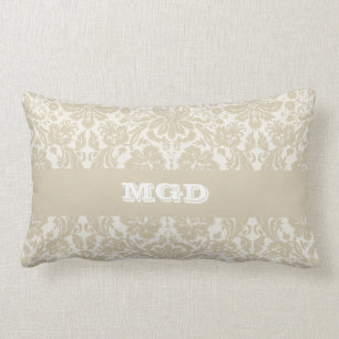 Ornate floral art nouveau pattern beige monogram lumbar cushion