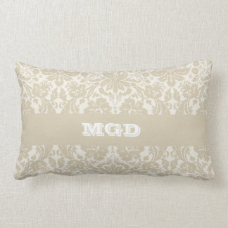 Ornate floral art nouveau pattern beige monogram lumbar cushion