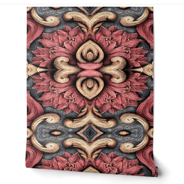 Ornate Floral Baroque Mandala Pattern Wallpaper (Unrolling)