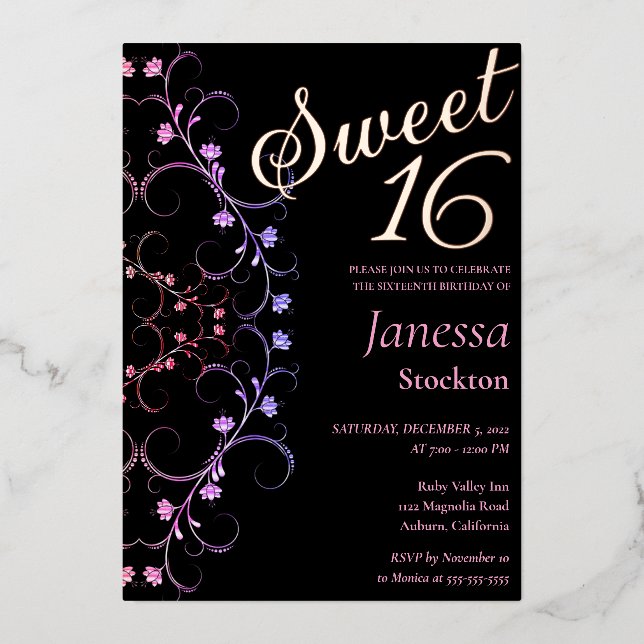 Ornate Floral Border Sweet 16 Invitation (Front)