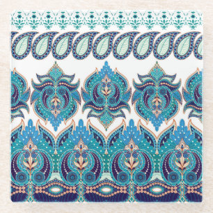 Ornate Floral Borders: Vintage Paisley Design Glass Coaster