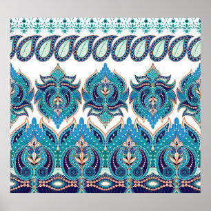 Ornate Floral Borders: Vintage Paisley Design Poster