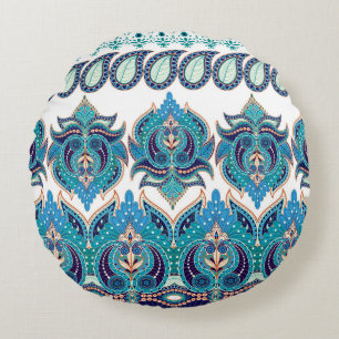 Ornate Floral Borders: Vintage Paisley Design Round Cushion