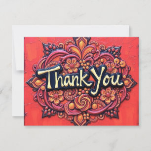 Ornate Floral Design Flat Thank You Card