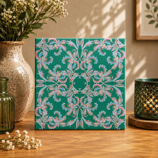 Ornate Floral Filigree Tile in Emerald Green (Creator Uploaded)