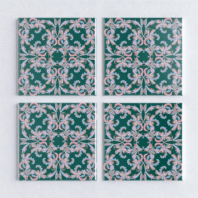 Ornate Floral Filigree Tile in Hunter Green  (Creator Uploaded)