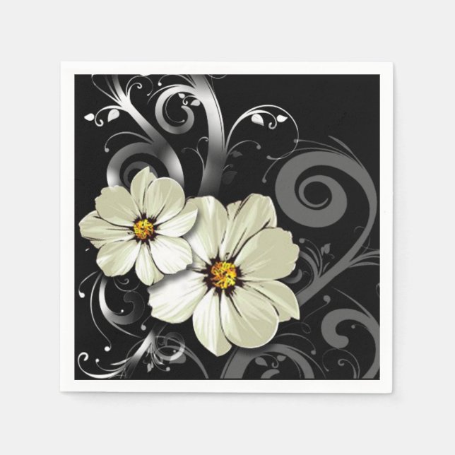 Ornate Floral Flourish | black Napkin (Front)