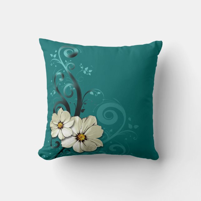 Ornate Floral Flourish Favour | turquoise Cushion (Front)