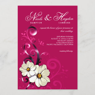 Ornate Floral Flourish Monogram   fuchsia Invitation