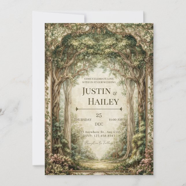 Ornate Floral Forest Archway Wedding Invitation (Front)
