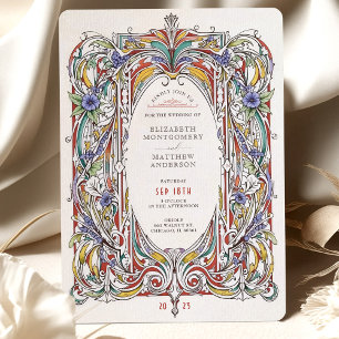 Ornate Floral Frame Vintage Wedding Invitation