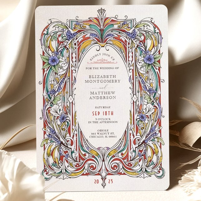 Ornate Floral Frame Vintage Wedding Invitation (Creator Uploaded)