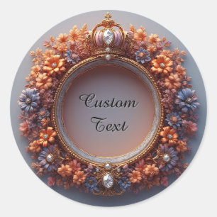 Ornate Floral Frame With Jewelled Crown Classic Round Sticker