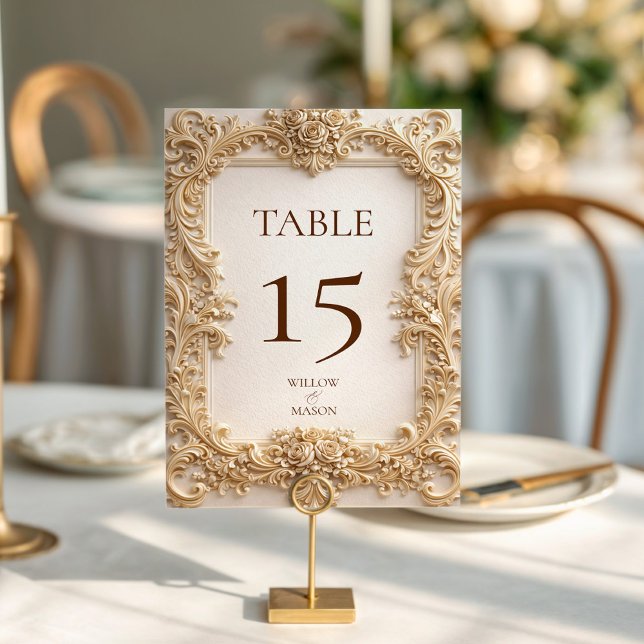 Ornate Floral Gold Baroque Wedding  Table Number (Ornate Floral Gold Baroque Wedding Table Number)