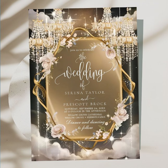 Ornate Floral Golden Chandelier Wedding Invitation (Creator Uploaded)