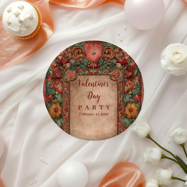 Ornate Floral Heart Valentine Party Paper Plate (Creator Uploaded)
