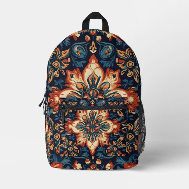 Ornate Floral Mandala Backpack in Deep Navy Tones (Front)