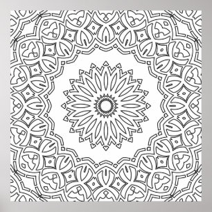 Ornate Floral Mandala with Scalloped Border Design Poster