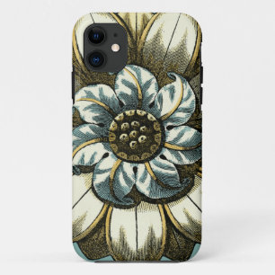 Ornate Floral Medallion on Light Blue Background iPhone 11 Case