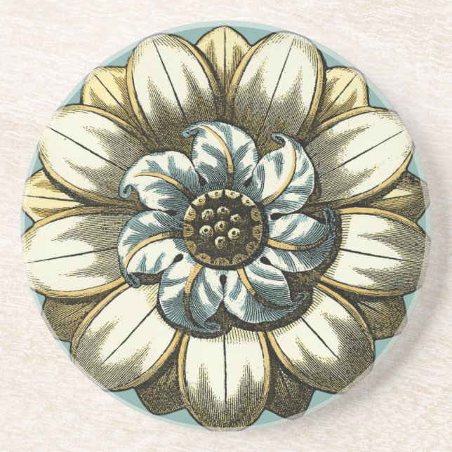 Ornate Floral Medallion on Light Blue Background Coaster (Front)