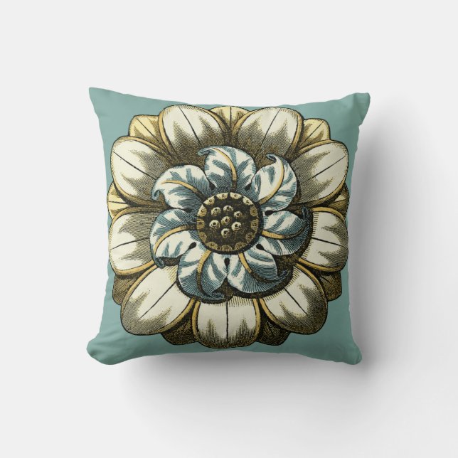 Ornate Floral Medallion on Light Blue Background Cushion (Front)