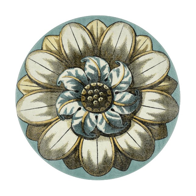 Ornate Floral Medallion on Light Blue Background Cutting Board (Front)