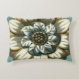 Ornate Floral Medallion on Light Blue Background Decorative Cushion