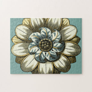 Ornate Floral Medallion on Light Blue Background Jigsaw Puzzle