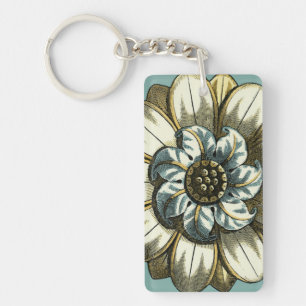 Ornate Floral Medallion on Light Blue Background Key Ring