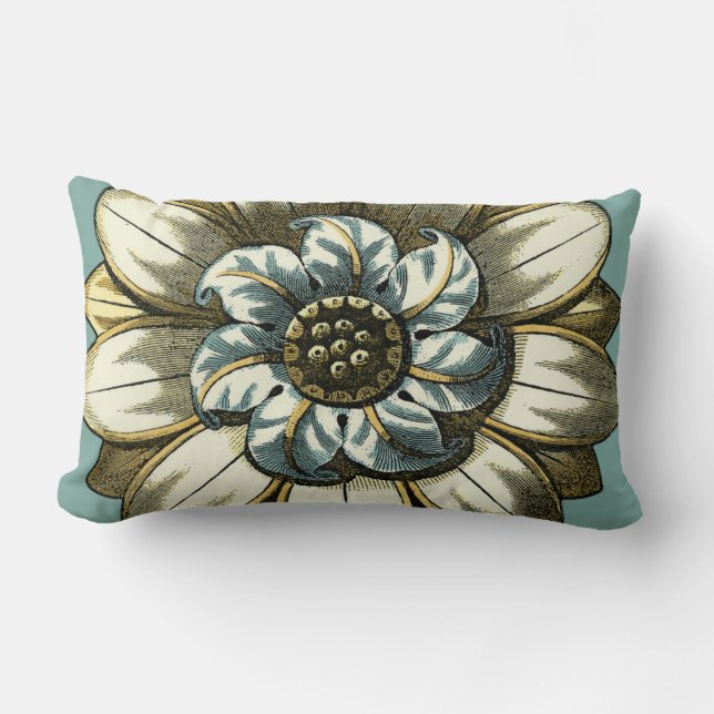 Ornate Floral Medallion on Light Blue Background Lumbar Cushion (Front)