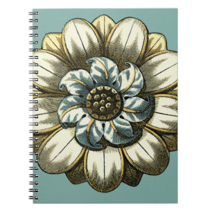 Ornate Floral Medallion on Light Blue Background Notebook