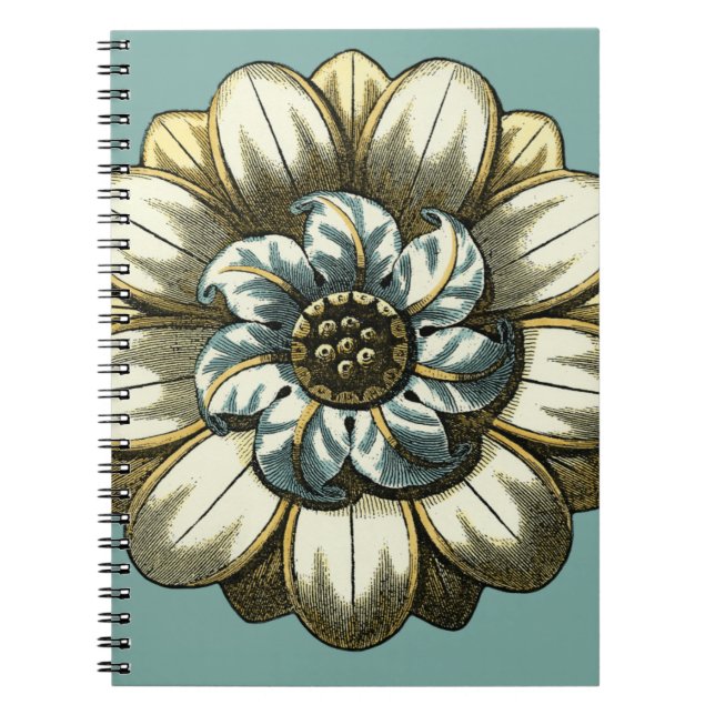 Ornate Floral Medallion on Light Blue Background Notebook (Front)