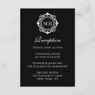 Ornate Floral Monogram Black Reception Wedding Enclosure Card