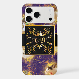 Ornate Floral Monogram Cute Cat - Royal Purple