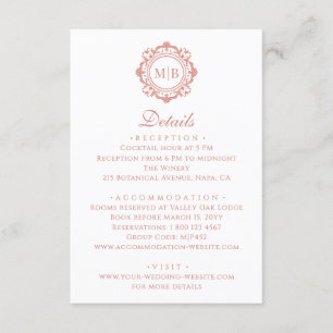 Ornate Floral Monogram Elegant Rose Gold Wedding Enclosure Card