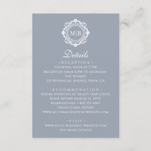 Ornate Floral Monogram Elegant Silver Wedding Enclosure Card