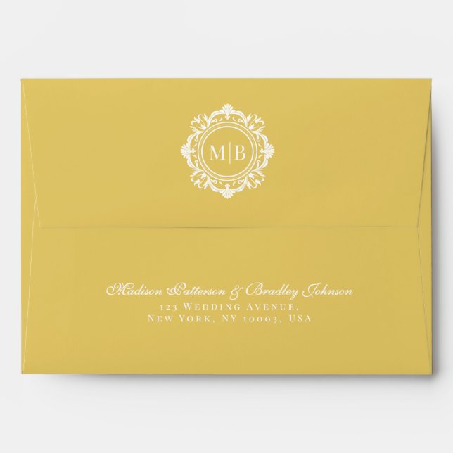 Ornate Floral Monogram Gold Wedding Envelope (Back (Top Flap))