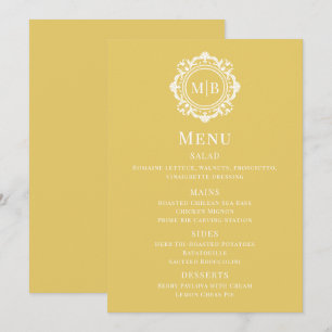 Ornate Floral Monogram Gold Wedding Menu