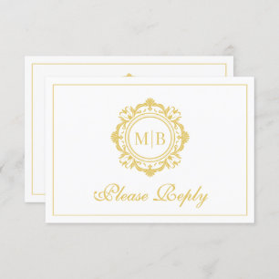 Ornate Floral Monogram Gold Wedding RSVP Card