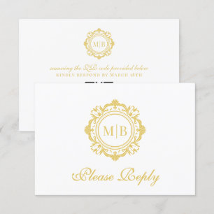 Ornate Floral Monogram Gold Wedding RSVP Card