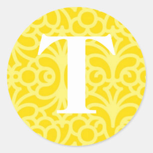Ornate Floral Monogram - Letter T Classic Round Sticker