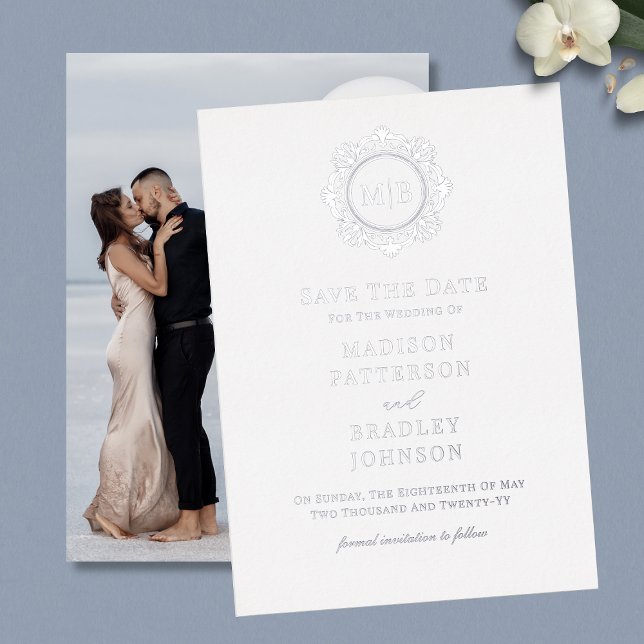 Ornate Floral Monogram Photo Wedding Save The Date (Creator Uploaded)