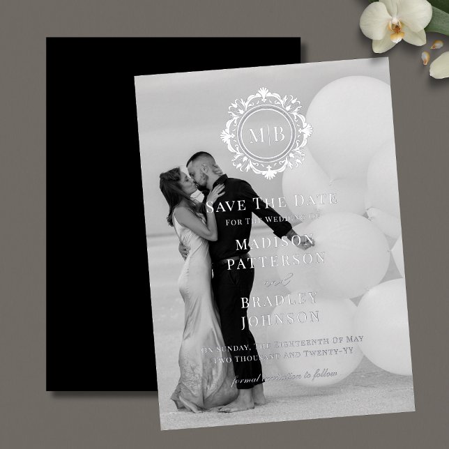 Ornate Floral Monogram Photo Wedding Save The Date (Creator Uploaded)