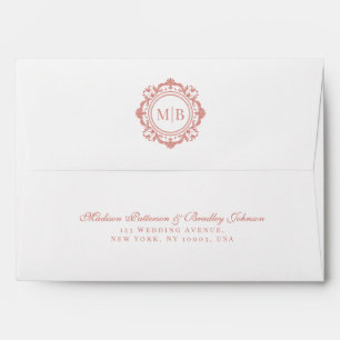 Ornate Floral Monogram Rose Gold Wedding Envelope