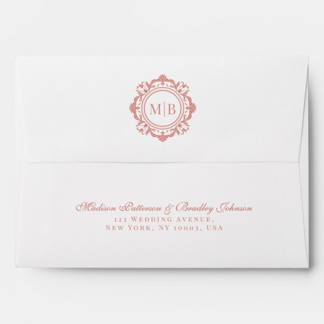Ornate Floral Monogram Rose Gold Wedding Envelope (Back (Top Flap))