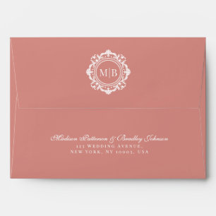 Ornate Floral Monogram Rose Gold Wedding Envelope