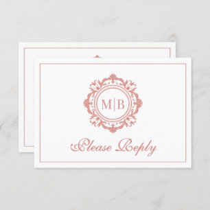Ornate Floral Monogram Rose Gold Wedding RSVP Card