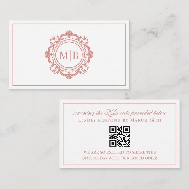 Ornate Floral Monogram Rose Gold Wedding RSVP Enclosure Card (Front/Back)