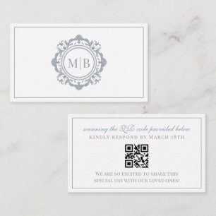 Ornate Floral Monogram Silver Wedding RSVP Enclosure Card