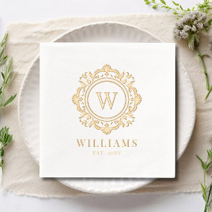 Ornate Floral Monogram Wedding Elegant Gold Foil Napkins